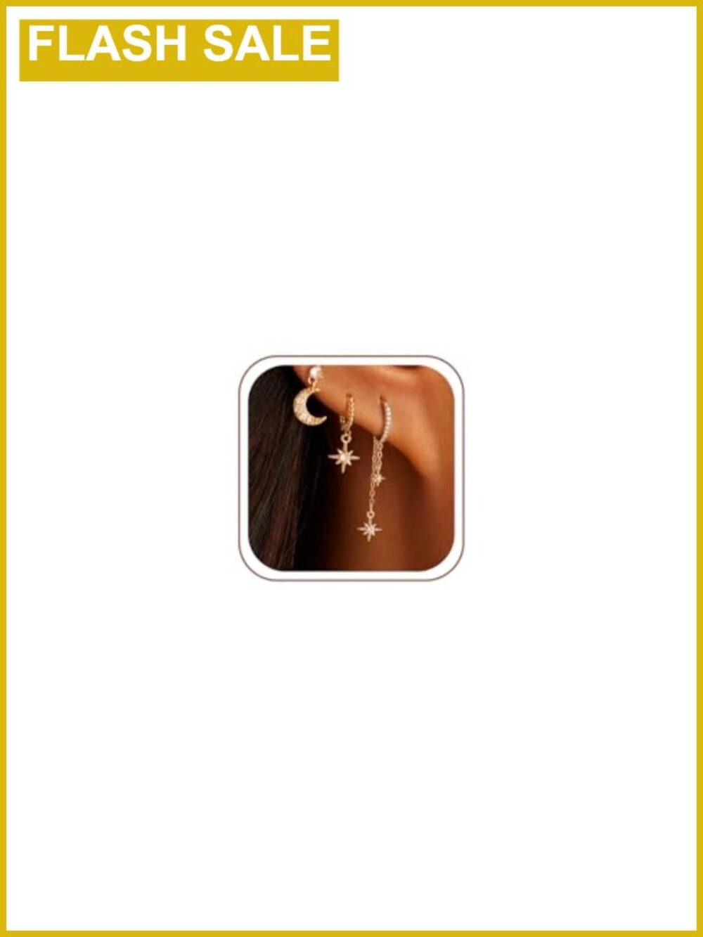 18K Gold Plated Moon Star Hoop Stackable CZ Earring Set for Women